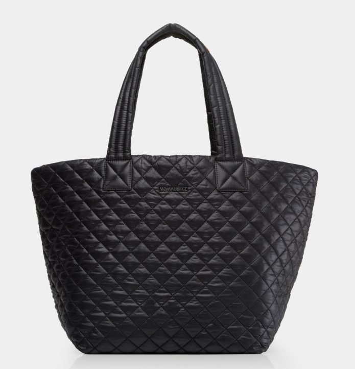 Black quilted tote bag