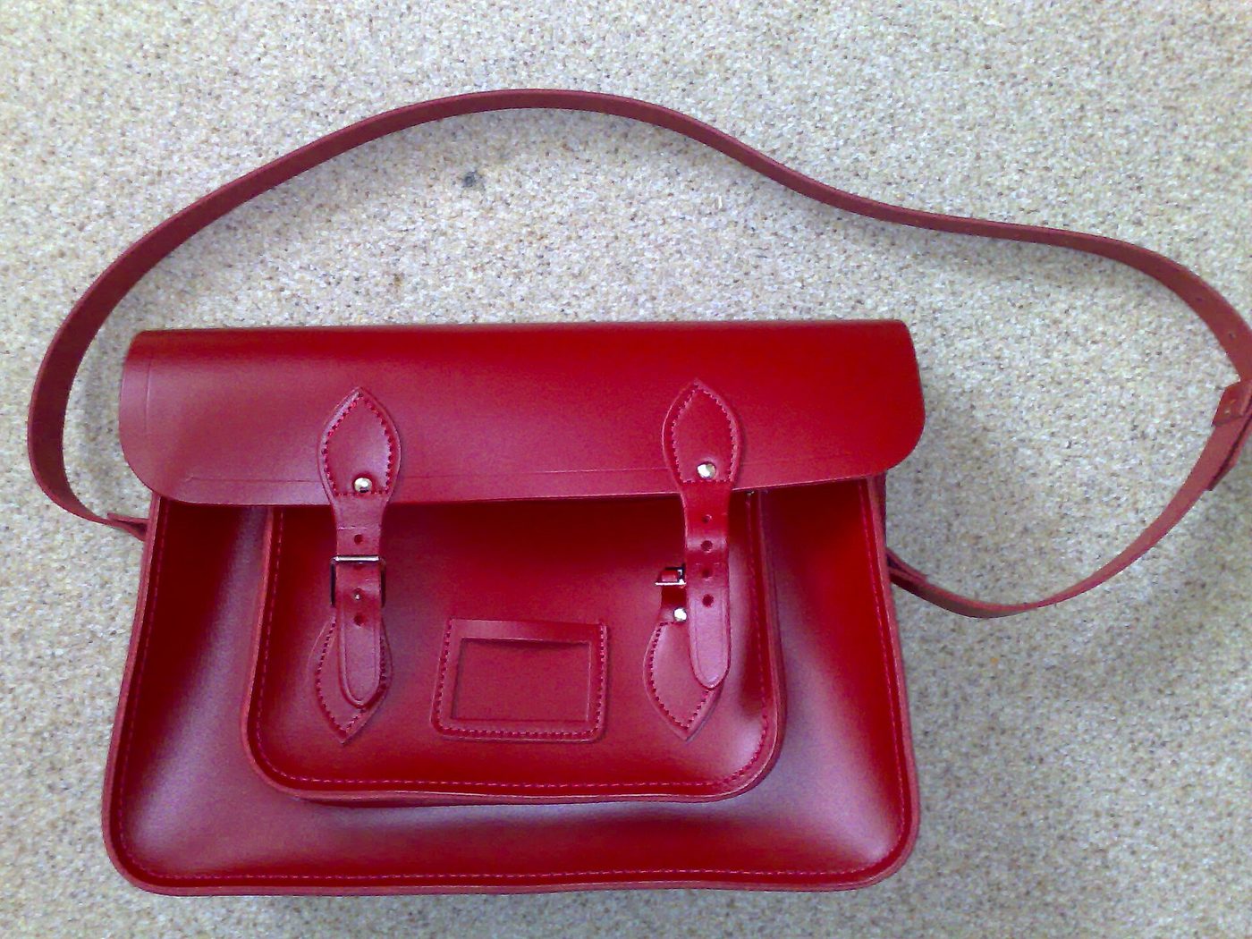 Red leather satchel