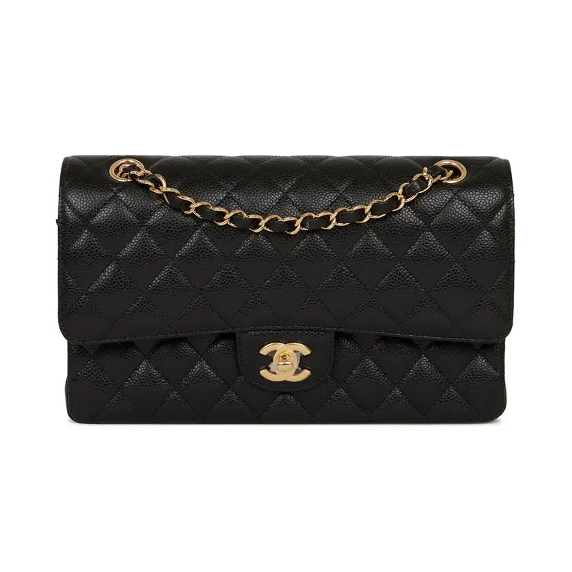 Chanel Classic Flap bag in black caviar leather with gold CC turn-lock