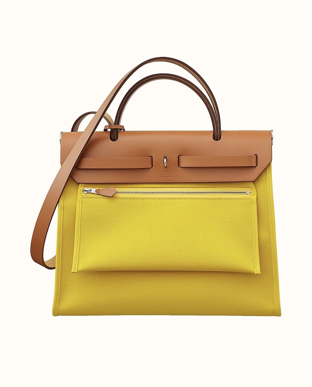 Hermès Herbag Zip bag with canvas body and leather Kelly-style flap