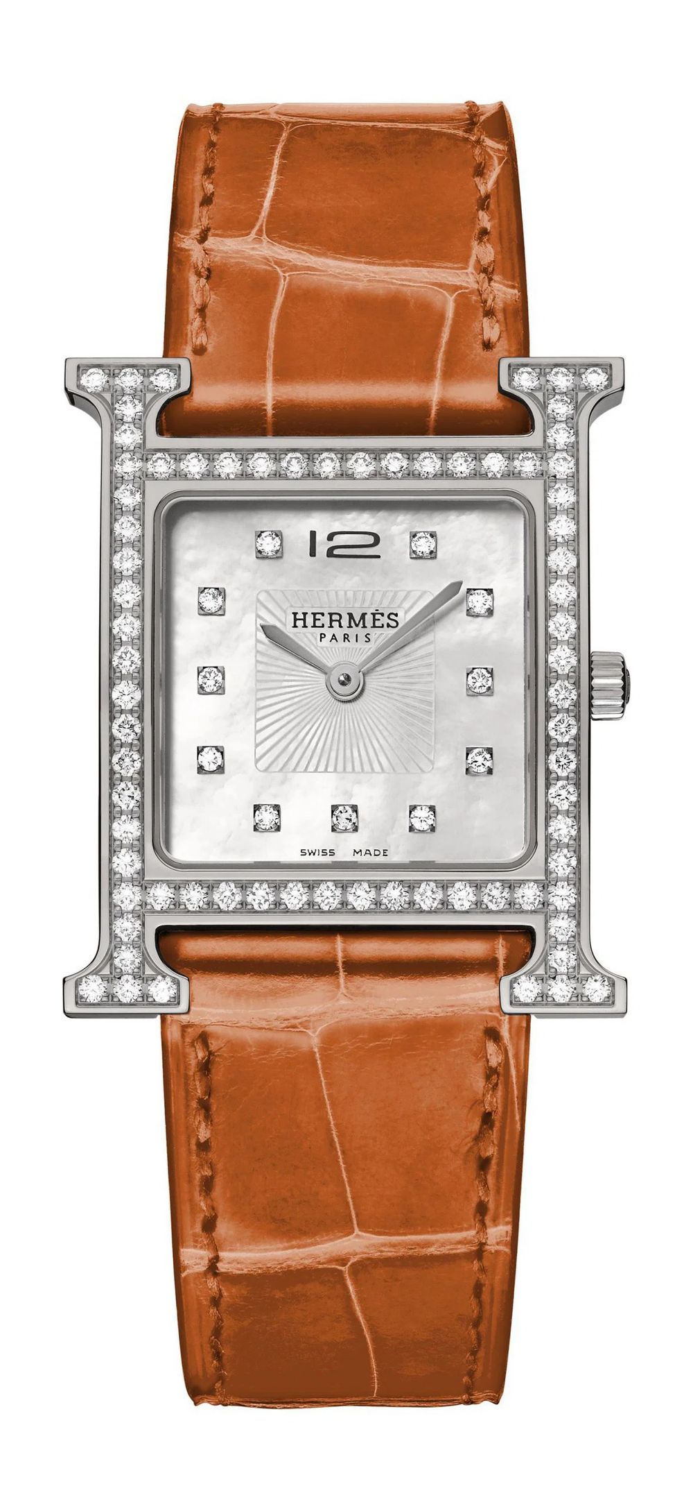 Hermès Heure H watch with H-shaped case and leather strap