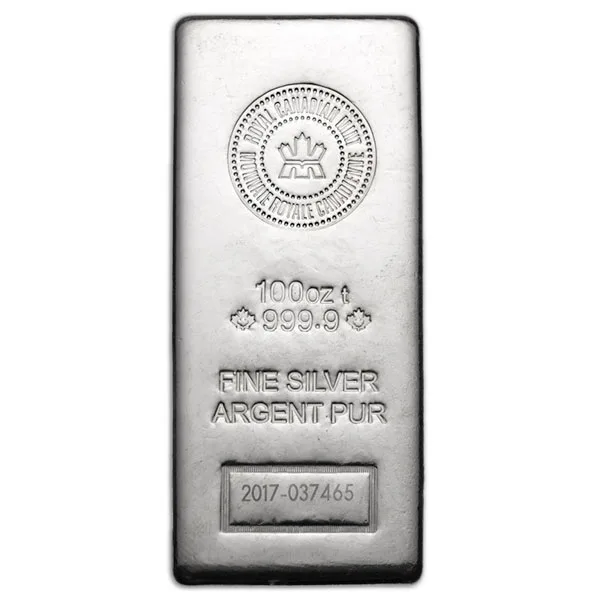 Royal Canadian Mint 100 oz silver bar — 100 oz .9999 fine silver bar bought for same-day cash in Boston