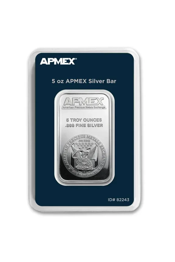 APMEX 5 oz silver bar still sealed in TEP packaging — 5 troy ounces .999 fine silver bought in Boston