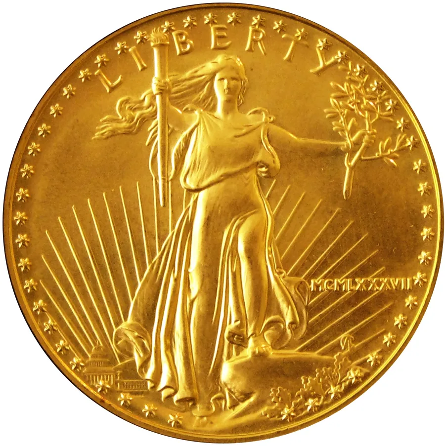 1987 American Gold Eagle obverse — early Gold Eagle with Roman numeral date MCMLXXXVII bought in Boston