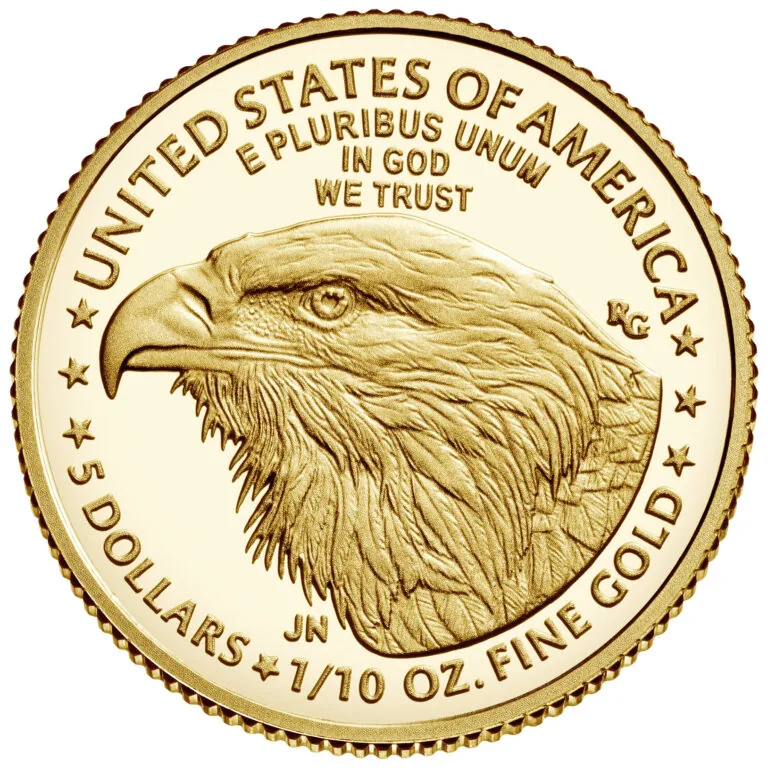 American Gold Eagle 1/10 oz reverse — eagle head design, 5 dollars 1/10 oz fine gold, bought at LBC Pawn