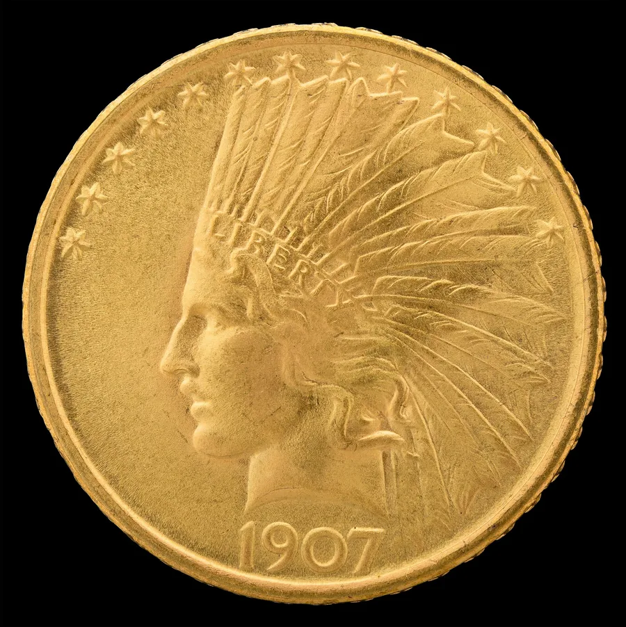 1907 Indian Head eagle obverse — $10 pre-1933 gold coin with feathered headdress bought in Boston