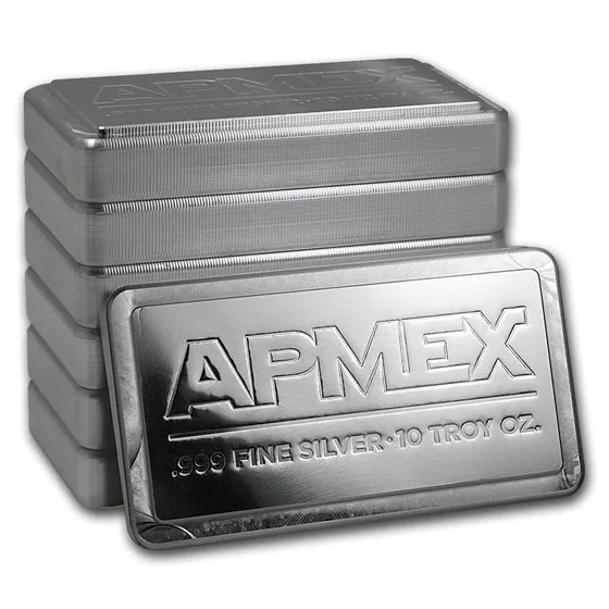 10 oz silver bar bought in Boston — an APMEX 10 troy oz .999 fine silver stacker bar at LBC Pawn