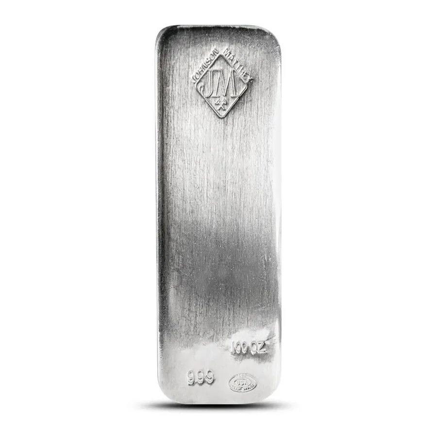 100 oz silver bar bought in Boston — a Johnson Matthey 100 ounce .999 fine silver bar at LBC Pawn
