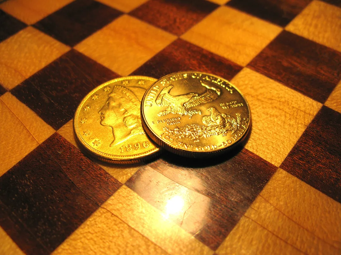 Gold coins bought in Boston — vintage U.S. gold coins on the counter at LBC Pawn