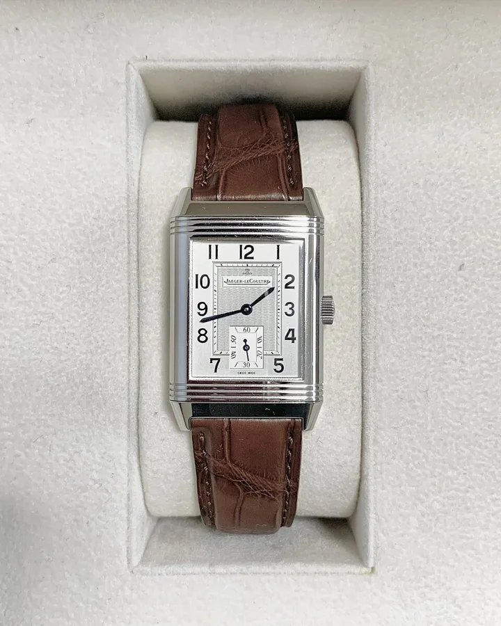 Jaeger-LeCoultre Reverso with small seconds in its box — we buy Jaeger-LeCoultre watches in Boston